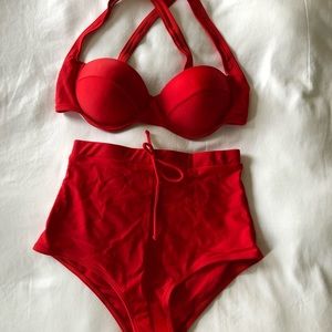 High waisted bikini red